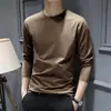 Camiseta de Manga Larga de Seda Modal para Hombre de Primavera y Otoño, Capa Base Delgada de Color Sólido, Top de Cuello Redondo, Marca de Moda Modelo Nuevo 2026