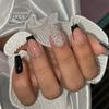 Peças de Unha Quentes Transfronteiriças Estilo Europeu e Americano Manicure Francesa Patch Pó Cor de Contraste Preto Explosões de Comércio Exterior Unhas Postiças Produtos Acabados