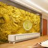 Papel de Parede Dourado para Lobby de Hotel com Dragão Dourado em Relevo Estéreo 8D Revestimento de Parede Contínuo para Entrada de Hotel Mural de Papel de Parede de Fundo 5D