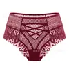 Pantis de encaje estilo francés talla grande con bordado calado, diseño de cobertura media, entrepierna de algodón puro, cintura alta, transpirables, de secado rápido, sexys, estilo europeo y americano