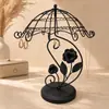Soporte de exhibición de joyería con forma de paraguas vintage, estante de almacenamiento de hierro forjado para aretes, pendientes de botón y collares, accesorio de escritorio para exhibición