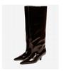 Botas Altas de Mujer Europeas y Americanas Otoño e Invierno 2025 sin Cordones Tacón Bajo Piel Genuina Negras Estrechas Moda Botas de Pasarela