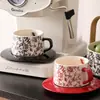 Taza de Café Cerámica Rojo Orquídea Taza y Platillo para el Té de la Tarde Set de Cesta de Frutas Plato de Postre Uso en el Hogar Juego de Taza y Platillo de Café de Alto Valor