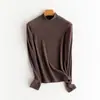 Suéter térmico de lã com gola alta e meia, estilo novo, efeito emagrecedor, outono/inverno, top justo, cor lisa simples, mangas compridas