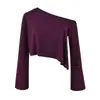 Camiseta asimétrica de modal de moda sin hombros, nuevo top cropped acampanado de manga larga de cintura alta para otoño/invierno