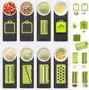 Cortador Multifuncional de Frutas e Legumes 16 em 1 | Fatiador com Lâminas Intercambiáveis de Aço Inoxidável, Material Seguro para Alimentos, Ideal para Cozinhas Domésticas, Preparo de Saladas e Refeições Rápidas