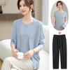 Conjunto de Roupa de Primavera para Mãe, Cardigã de Tricô Estiloso, Moda 2026 Novo Estilo, Conjunto de Duas Peças com Camiseta de Manga Curta para Mulheres de Meia-Idade e Idosas