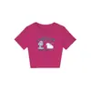 Camiseta Cinza Gola Redonda Manga Curta para Mulheres, Novo Estilo de Verão com Estampa de Coelho Soprando Desenho Animado, Top Tendência
