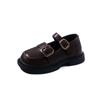 Zapatos Pequeños de Cuero para Niñas 2025 Primavera Nuevos Punta Redonda Velcro Zapatos Tipo Beanie para Estudiantes Color Puro Suela Suave Zapatos Planos para Niñas Modernos