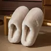 Pantuflas de Algodón Peludo para Mujer Otoño Invierno Hogar Interior Más Terciopelo Engrosado Antideslizantes Suela Gruesa Pareja Cálidas Simples Pantuflas de Piel