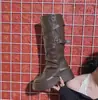 Botas longas retrô de bico redondo, fivela de cinto estilo western, couro macio, salto grosso, sola grossa, novo estilo feminino