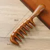 Pente de Sândalo Dourado de Dentes Largos para Modelagem de Cabelo, Pente de Madeira Grande de Dentes para Uso Doméstico, Pente de Madeira Personalizável para Barracas de Mercado