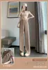 Pantalones de pierna ancha adelgazantes para mujer, primavera y verano, holgados, de cintura alta, con efecto abullonado de grano de arroz, casuales, versátiles, con caída, rectos, largos