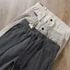 Pantalones Casuales Rectos para Hombre de Algodón y Lino Mezclado, Grises Oscuros, Delgados, con Cordón y Cordones, Verano 2025, Europeos de Alta Gama