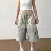 Calça jeans cropped vintage bordada e rasgada de fábrica transfronteiriça para mulheres, nova calça casual de perna larga de cintura alta estilosa de verão