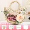 Bolso Tejido de Paja Floral Hecho a Mano para DIY con Materiales de Flores Artificiales, Bolso de Mano para Actividades de Team Building y Calentamiento, Bolso de Mano Pequeño