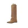 Botas para mujer de punta fina, tacón inclinado, pierna ancha, caña alta hasta la rodilla, con diseño interior para aumentar la altura