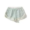 Estilo Dulce Francés Bloque de Color Doble Cintura Rayas Encaje Recortado Pantalones Cortos Casuales de Cintura Alta Adelgazantes Sueltos Pantalones Cortos Ajustados para Mujer