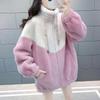 Chamarra de Invierno 2026 Estilo Nuevo Adelgazante y Cálida para Estudiantes, Bloques de Color, Lana de Cordero Engrosada con Cremallera para Mujer, Sudadera de Corte Holgado con Cuello Alto