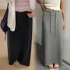 Falda Midi de Maternidad Estilo Influencer Otoño Cordón Perezoso Sin Soporte Usable Postparto Abertura Trasera Falda Recta