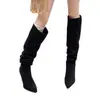 Otoño/Invierno 2026 Nuevas Botas de Moda para Mujer Estilo Western de Gamuza con Punta Puntiaguda y Tacón Grueso, Altas Hasta la Rodilla, Botas Largas