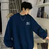 Moletom com capuz de algodão-poliéster, estilo Hong Kong, tendência ins, marca nova, outono e inverno, gola redonda com forro de fleece, top jaqueta versátil