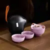 Juego de Té Portátil de Cerámica Ru Morado para Viaje, Taza de Té Rápida, Kit de Preparación de Té al Aire Libre para una Persona con Bolsa de Transporte
