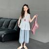 Traje coreano de verano sin mangas para niñas estilo babydoll 2025 nuevo estilo estilo infantil chaleco delgado de verano pantalones de pierna ancha