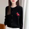 Jaqueta suéter de veludo Andi para mulheres, gola redonda, tricotada, de manga comprida, com design de pônei de Ano Novo, peça de outer wear jovem e estilosa