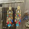 Brincos Longos com Franjas de Cristal Estilo Étnico, Para Tirar Fotos Personalizadas, Brincos Exagerados para Afinar o Rosto, Acessórios de Viagem Boêmios