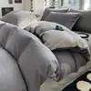 En Ropa de cama Puede Dormir Desnudo Juego de Cuatro Piezas Color Sólido Algodón Lavado Sábanas Funda Nórdica Sábanas Dormitorio Estudiante Juego de Tres Piezas 4