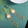 Pendientes de tuerca de plata s925 con incrustaciones de jade Hetian blanco, pendientes de flor de jade blanco, moda, estilo nacional, para mujer, transfronterizos