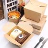 Caja de Empaque Desechable Caja para Comida de Papel Kraft para Llevar Empaque de Comida Americana Redonda Bento Comida Ligera Caja para Snacks