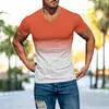 2026 Amazon Wish Comércio Exterior Verão Roupas Masculinas 3D Cor Gradiente Moda Estampa Camiseta Slim Fit Gola V Manga Curta