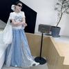 Traje de verano para niñas 2025 Nueva Moda Niñas Estilo Coreano Elegante Lazo Manga Corta Vestido de Pago Moderno