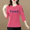 Camiseta de moda de manga tres cuartos de marca para comercio exterior transfronterizo, para madres, mujeres de mediana edad y mayores, tallas grandes