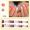 Uñas Portátiles de Lunares Rojos y Azules Carey Rayas de Caramelo Francesas Cortas Almendra Pegatinas para Uñas Postizas Portátiles Venta al por Mayor