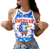 Chal Redondo con Estampado Rojo, Blanco y Azul del Día de la Independencia 2026 Transfronterizo Estilo Americano Top Corto sin Mangas Ajustado para Mujer