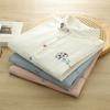 2025 Verano Nuevo Estilo Literario y Artístico Suelto Casual Jacquard Bordado Camisa Manga Corta Top Bordado Fondo