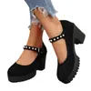 Zapatos de Invierno 2025 Estilo Nuevo Punta Redonda Boca Baja Tacón Grueso Correa Única Directo del Fabricante para Exportación Zapatos para Mujer Transfronterizos