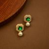 Pendientes de Perla Retro de Gama Alta Nuevo Conjunto Combinado de Collar con Diamante Verde Medieval para Mujer 2024 Joyería al por Mayor