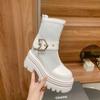 Sandálias de Malha com Plataforma Impermeáveis e Salto Ultra-Alto de 12cm 2026 Novo Estilo Primavera Bico Redondo Solado Grosso Salto Bloco Botas Curtas que Aumentam a Altura para Mulheres