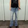 Jeans rectos de pierna acampanada con bordado de rosa azul lavado para hombre, pantalones de corte limpio, modernos, elegantes, de corte ajustado