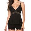 Camisón de encaje puro con tirantes de malla, lencería sexy caliente transfronteriza entre Europa y Estados Unidos, vestido sin espalda con escote en V profundo