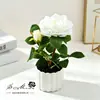 Rosa de Dos Cabezas Escandinava Pequeño Bonsái Flor Artificial Adornos de Decoración para el Hogar Planta Artificial en Maceta Accesorios para Fotografía Flores Artificiales Falsas