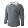 Comercio exterior transfronterizo otoño e invierno nuevo simple moderno grueso cuello polo suéter para hombre casual falso de dos piezas