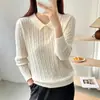 Suéter de malha com gola polo estilo francês e mangas compridas para mulheres, corte solto, adequado para primavera, outono e inverno, peça externa macia e aconchegante
