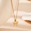 Collar de Acero Inoxidable con Forma de Corazón de Oro de 18K para Mujer, Zirconio, Acero de Titanio, Colgante Impermeable, Transfronterizo, Europeo y Americano, Inmarcesible, Collar de Mariposa
