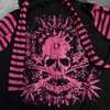 Sudadera ajustada con capucha de orejas de conejo, estilo americano, a rayas rosas, retro, nueva, una prenda exterior de moda Y2K para mujer