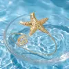 Nova Pulseira Aberta de Metal Estilo Europeu e Americano Cruzado, Estilo Férias na Praia, Estrela-do-Mar e Coral, Acessório de Praia Exquisito e Versátil